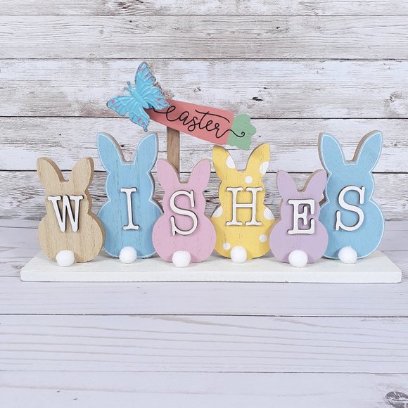 Other - Easter Wishes Wood Bunny Shelf Sitter Decor